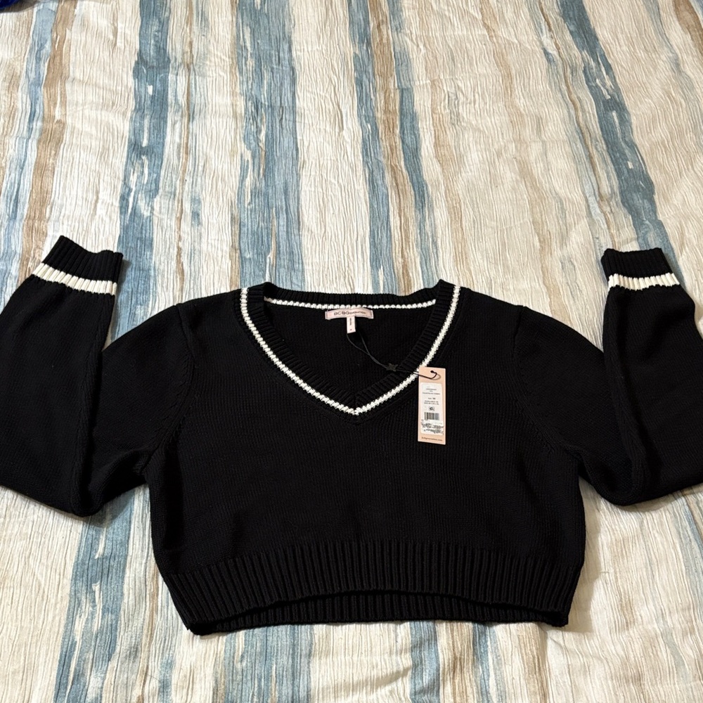 BCBGeneration Black Sweater with Cream Trim